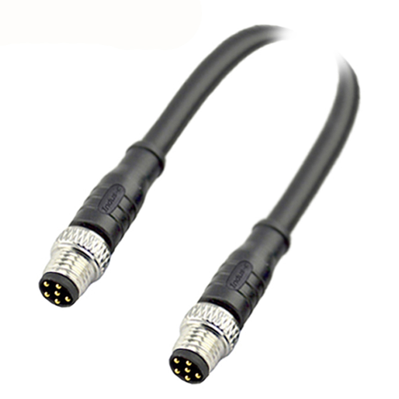 M8 6pins A code male to female straight molded cable,shielded,PUR,-40°C~+105°C,26AWG 0.14mm²,brass with nickel plated screw